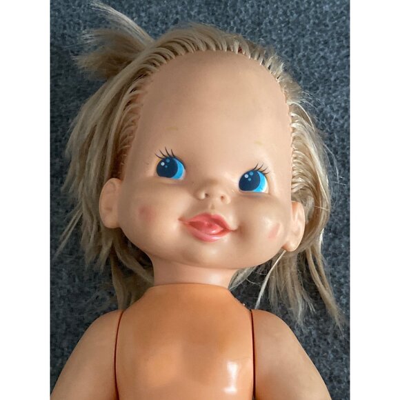 VTG Mattel Tippee Toes Baby Doll Blonde Hair Blue Eyes Girl Articulated 1980 - Picture 4 of 12